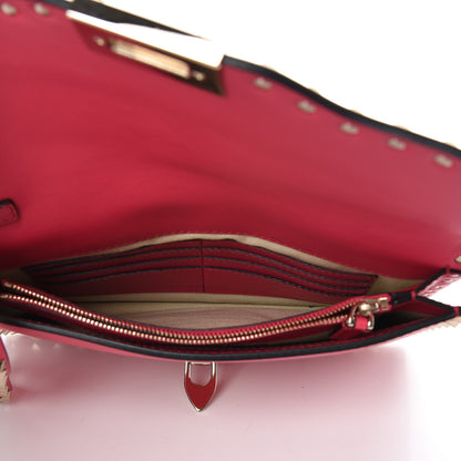 Valentino Garavani Vitello Rockstud Flip Lock Wristlet Clutch Deep Fuxia 7 of 9