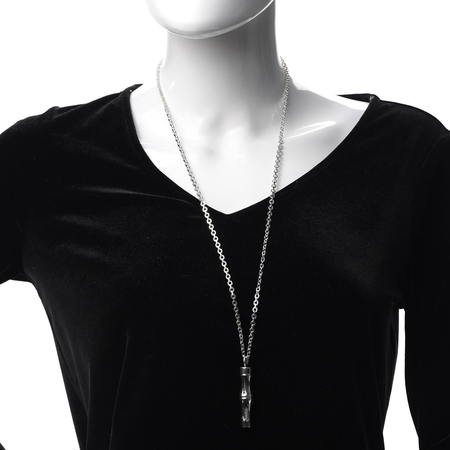 Gucci Sterling Silver Bamboo Pendant Necklace 2 of 5