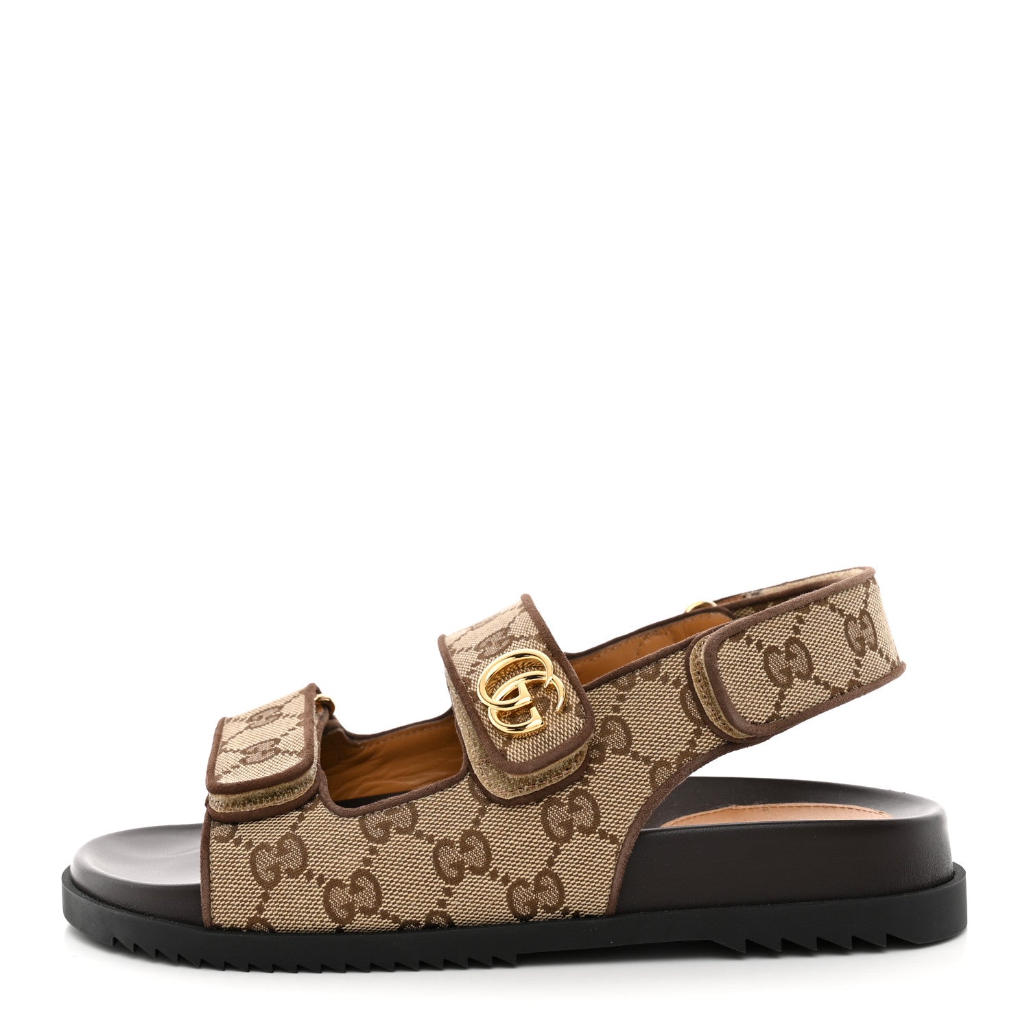 Gucci GG Monogram Lavaredo Eco Fabric Womens Slide Sandals With Straps 37 Beige Ebony Light Brown 1 of 12