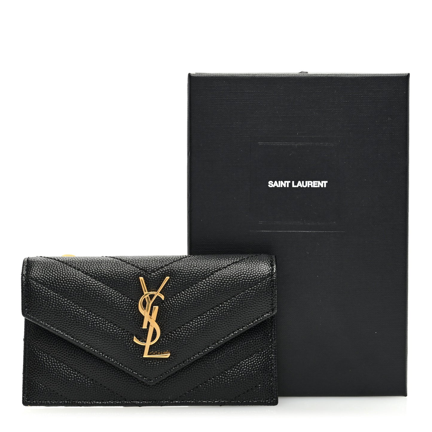 Grain De Poudre Matelasse Chevron Monogram Compact Wallet Black