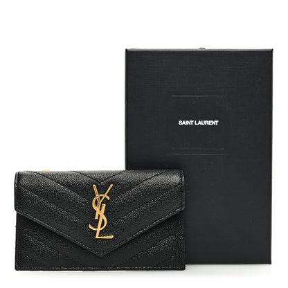 Saint Laurent Grain De Poudre Matelasse Chevron Monogram Compact Wallet Black 7 of 7