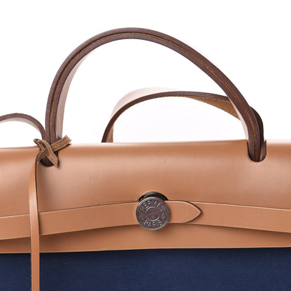 Hermes Vache Hunter Toile Herbag Zip 31 PM Bleu De Malte Natural 12 of 12