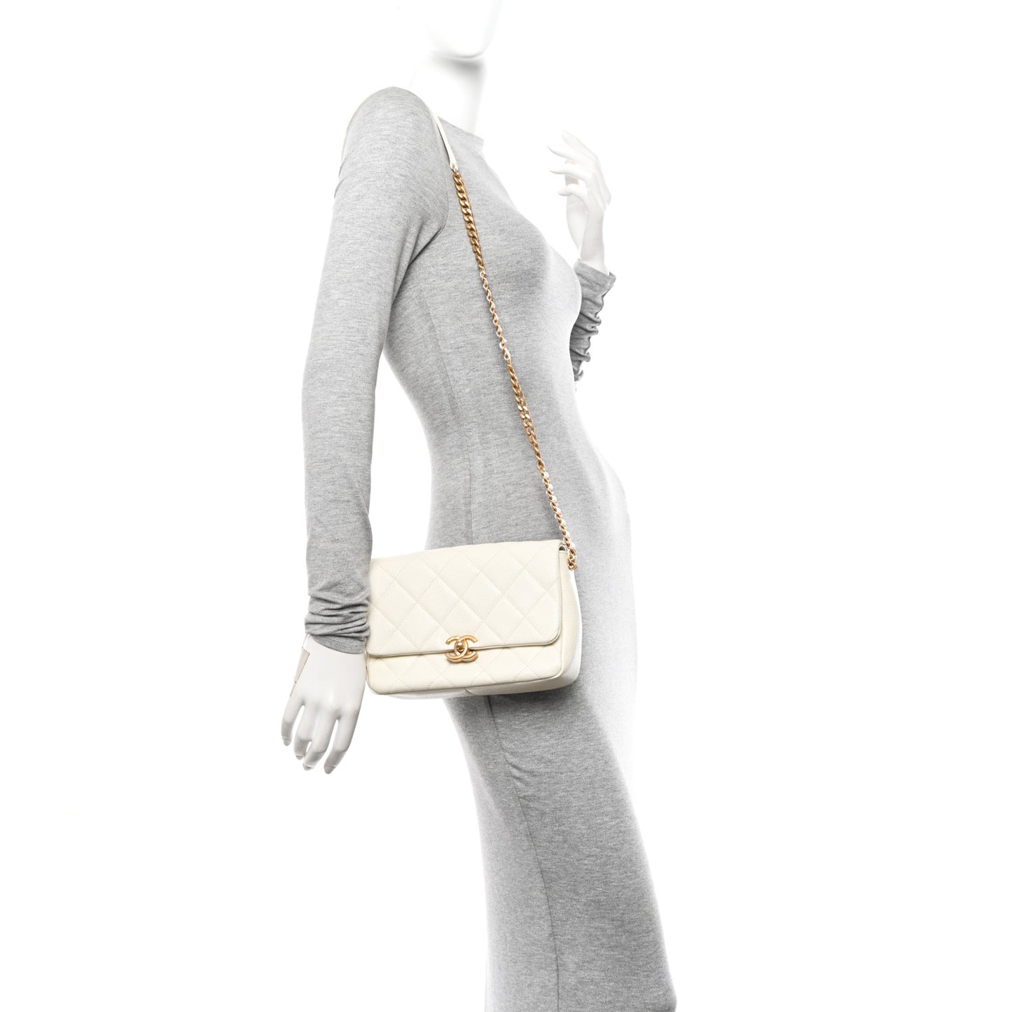 Shiny Caviar Quilted Small Chain Melody Flap White