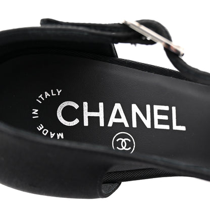 Chanel Crepe Grosgrain Crystal Bow Open Toe Sandals 37 Black 8 of 10