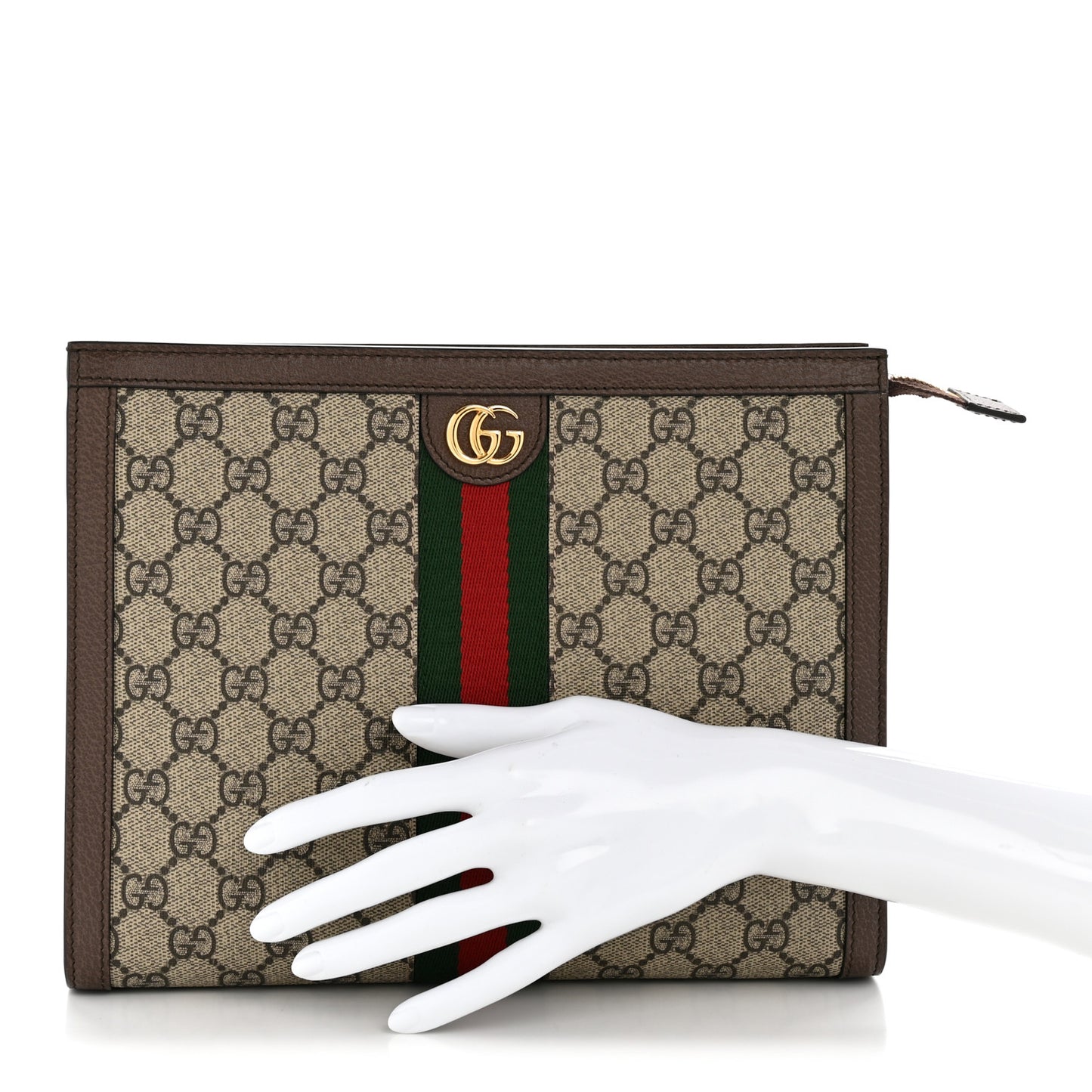GG Supreme Monogram Web Ophidia Pouch Brown