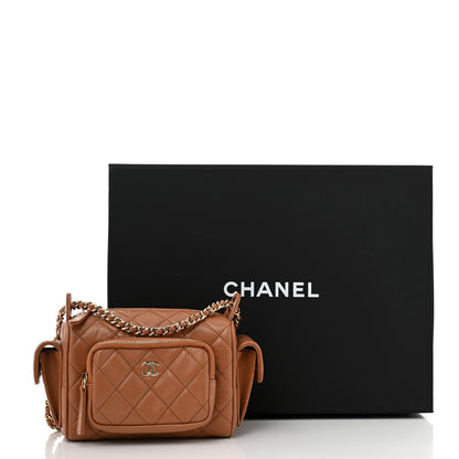 Chanel Shiny Crumpled Lambskin Quilted Small Preppy Pocket Camera Case Brown 11 of 11