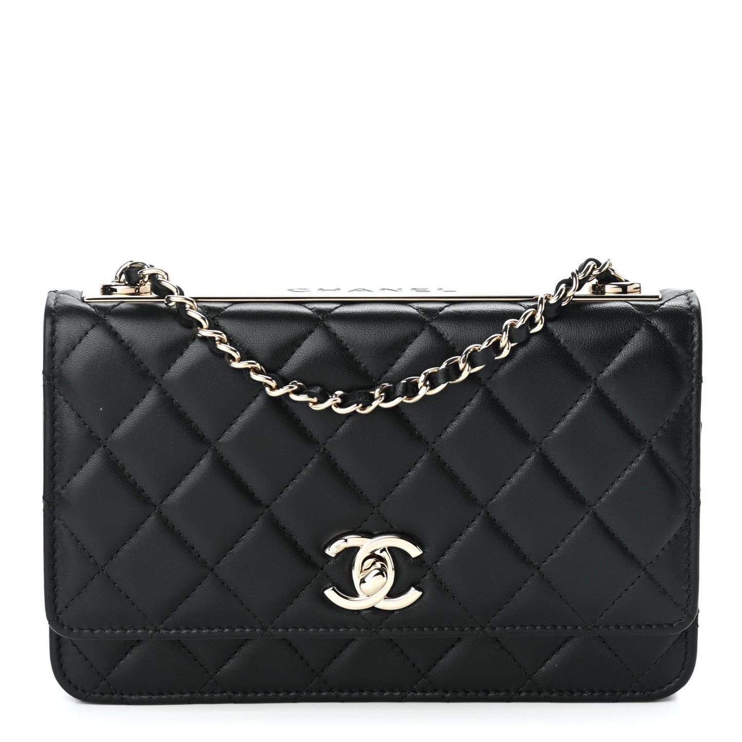 Lambskin Quilted Trendy CC Wallet On Chain WOC Black