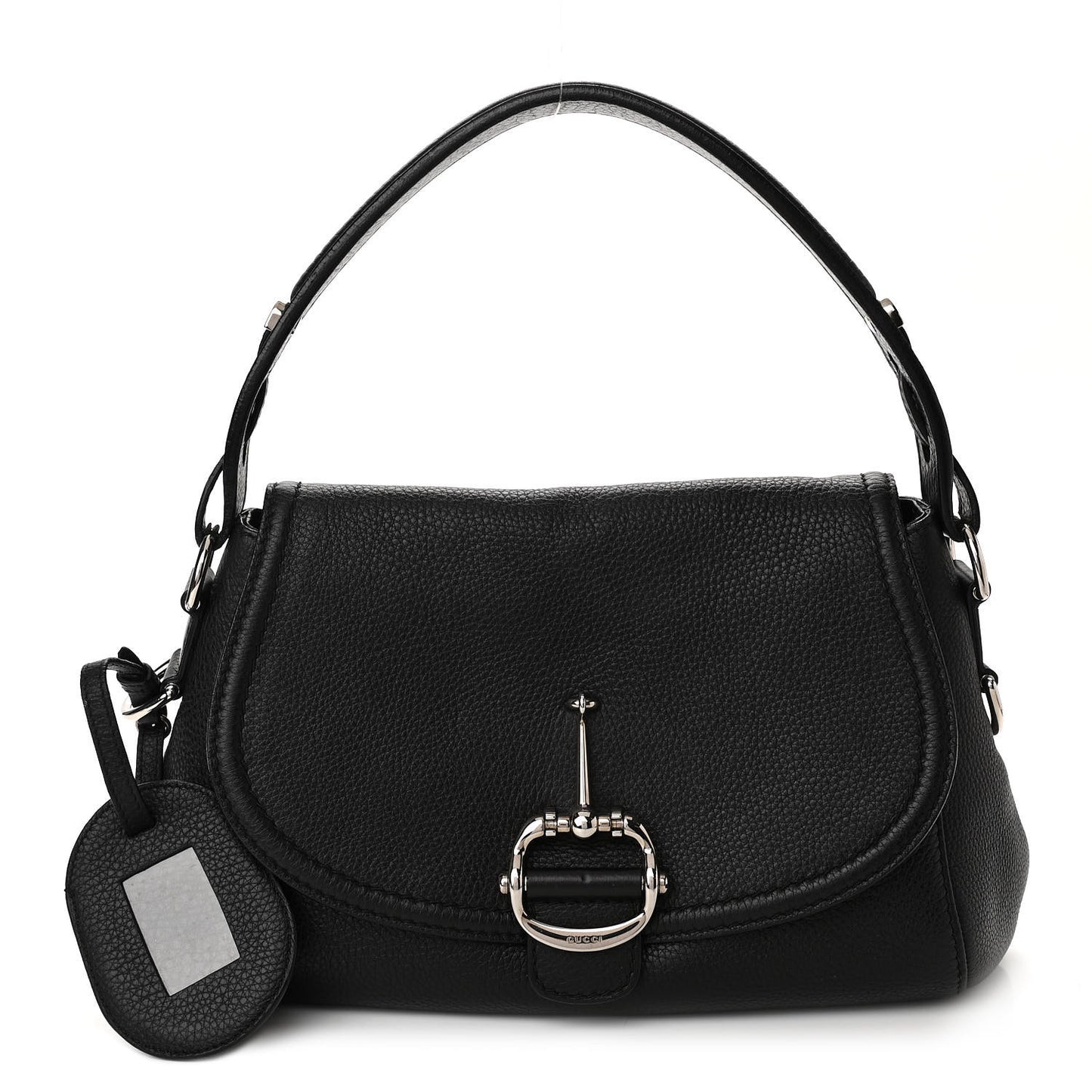 Pebbled Calfskin Medium Techno Horsebit Shoulder Flap Bag Black