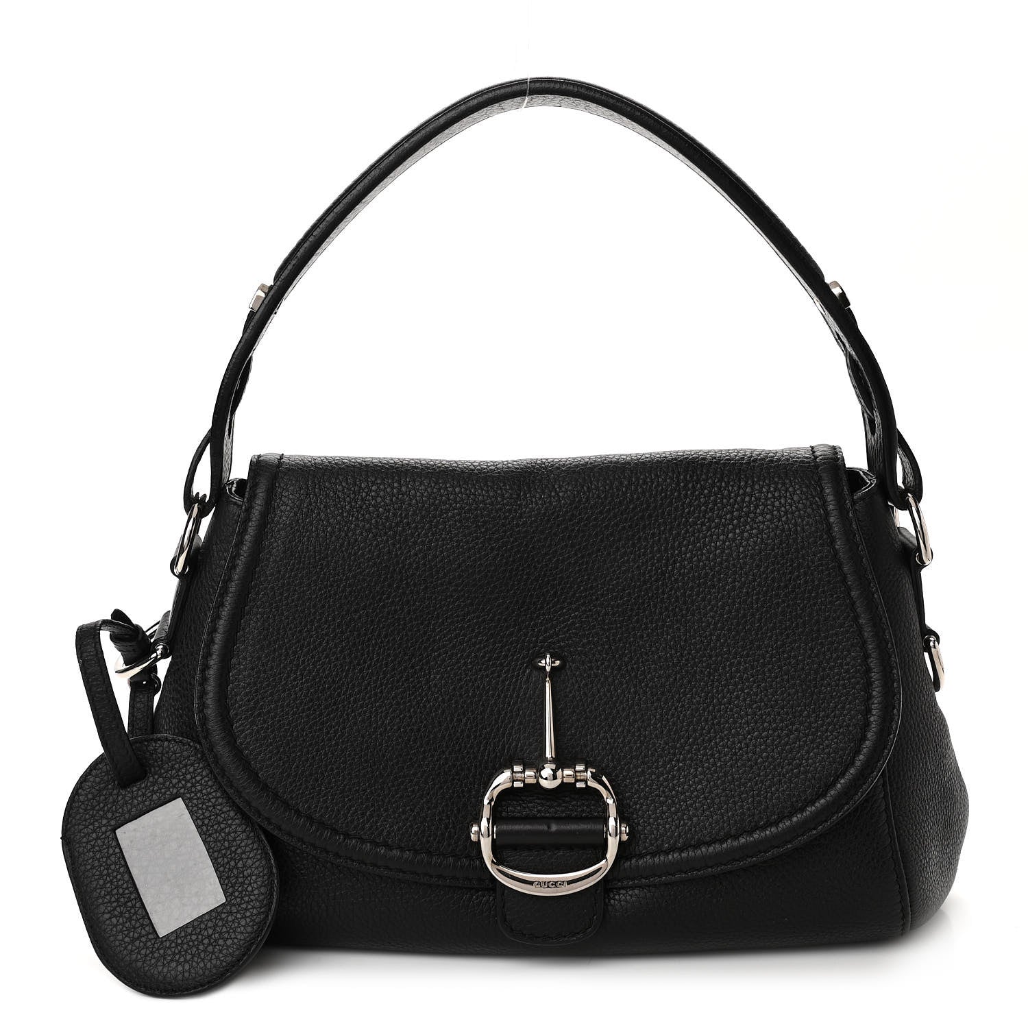 Gucci Pebbled Calfskin Medium Techno Horsebit Shoulder Flap Bag Black 1 of 10