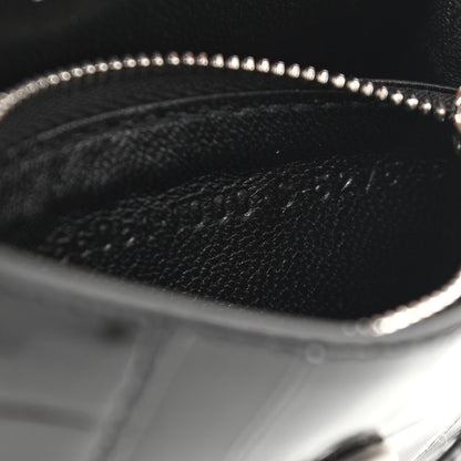 Balenciaga Shiny Calfskin Monochrome Crocodile Embossed Hourglass Chain Cardholder Black 8 of 13
