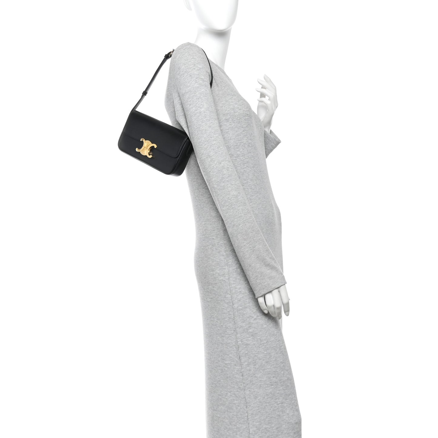 Shiny Calfskin Triomphe Shoulder Bag Black