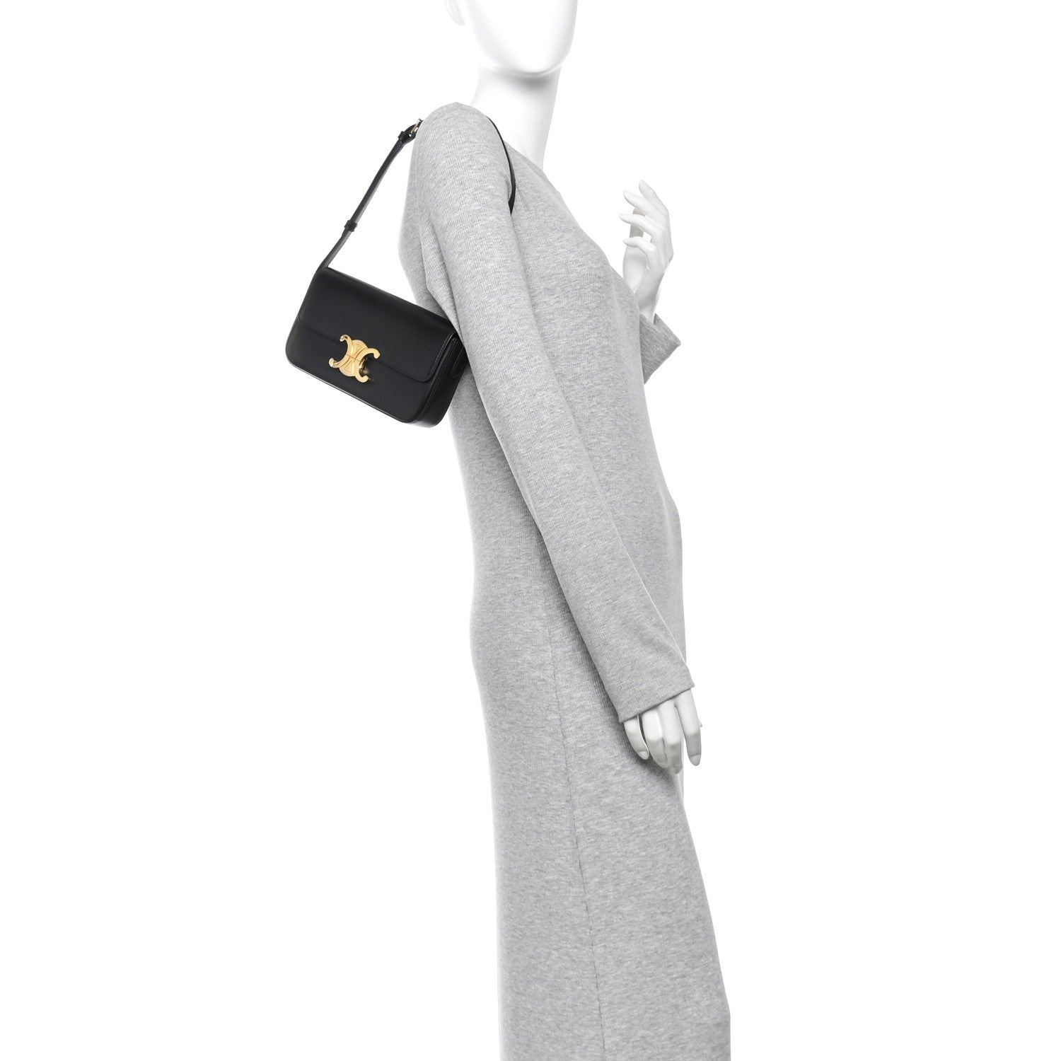 Celine Shiny Calfskin Triomphe Shoulder Bag Black 2 of 10