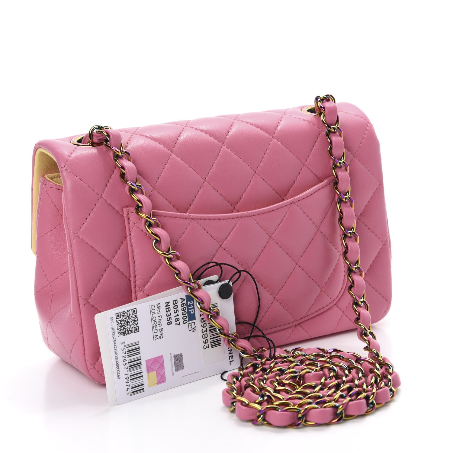 Chanel Lambskin Quilted Mini Rectangular Flap Pink Yellow 3 of 10