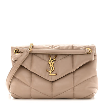 Saint Laurent Lambskin Quilted Small Loulou Puffer Monogram Chain Satchel Dark Beige 1 of 13