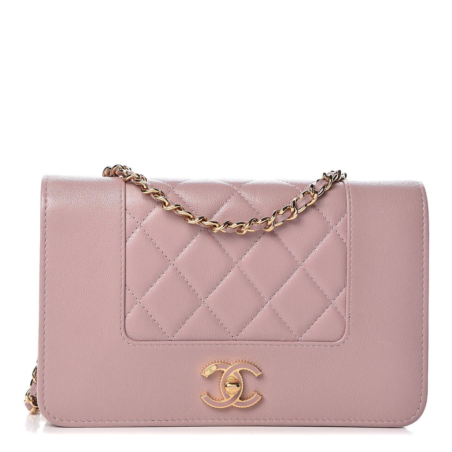 Sheepskin Quilted Mademoiselle Vintage Wallet On Chain WOC Pink