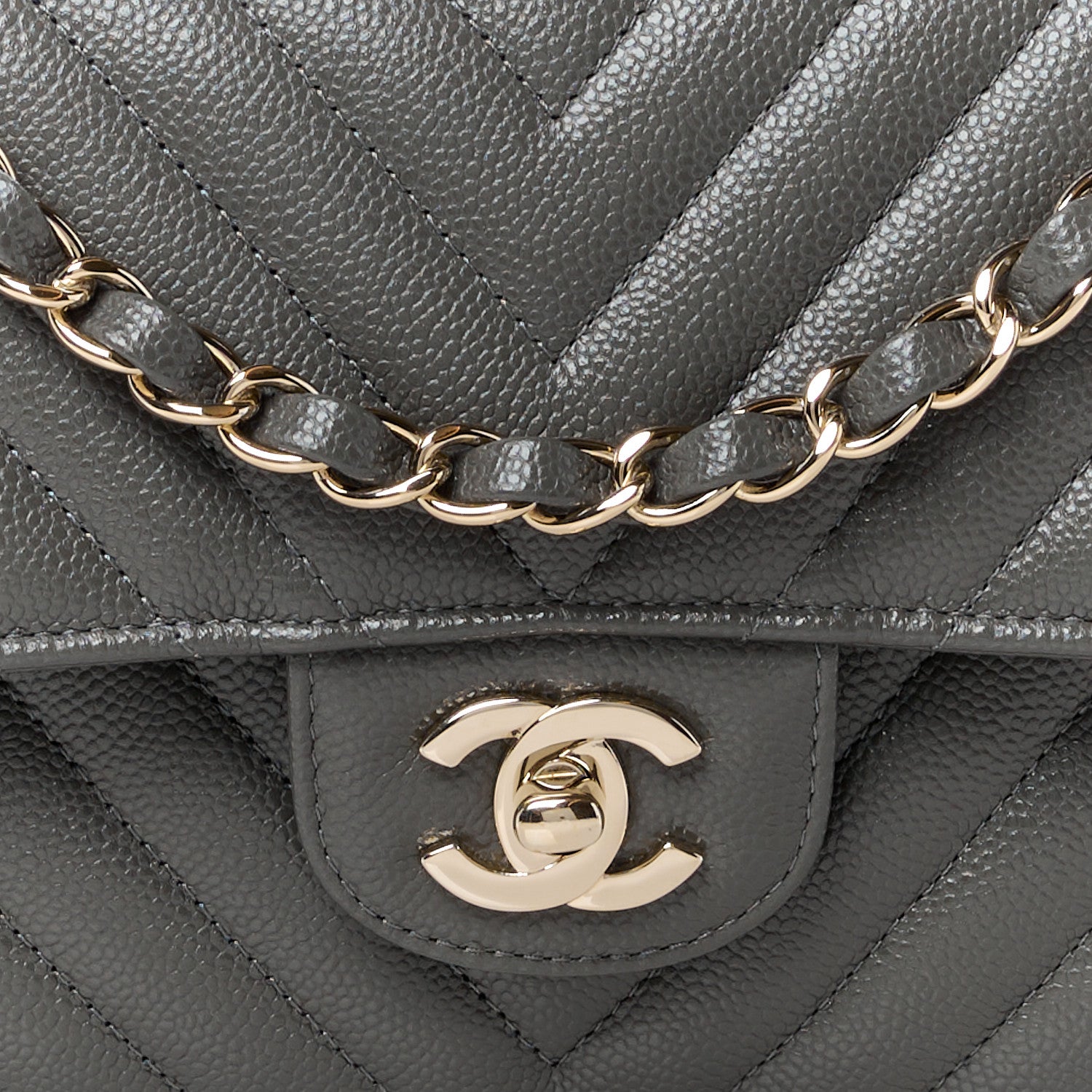 Chanel Caviar Chevron Quilted Medium Double Flap Dark Grey 9 of 11