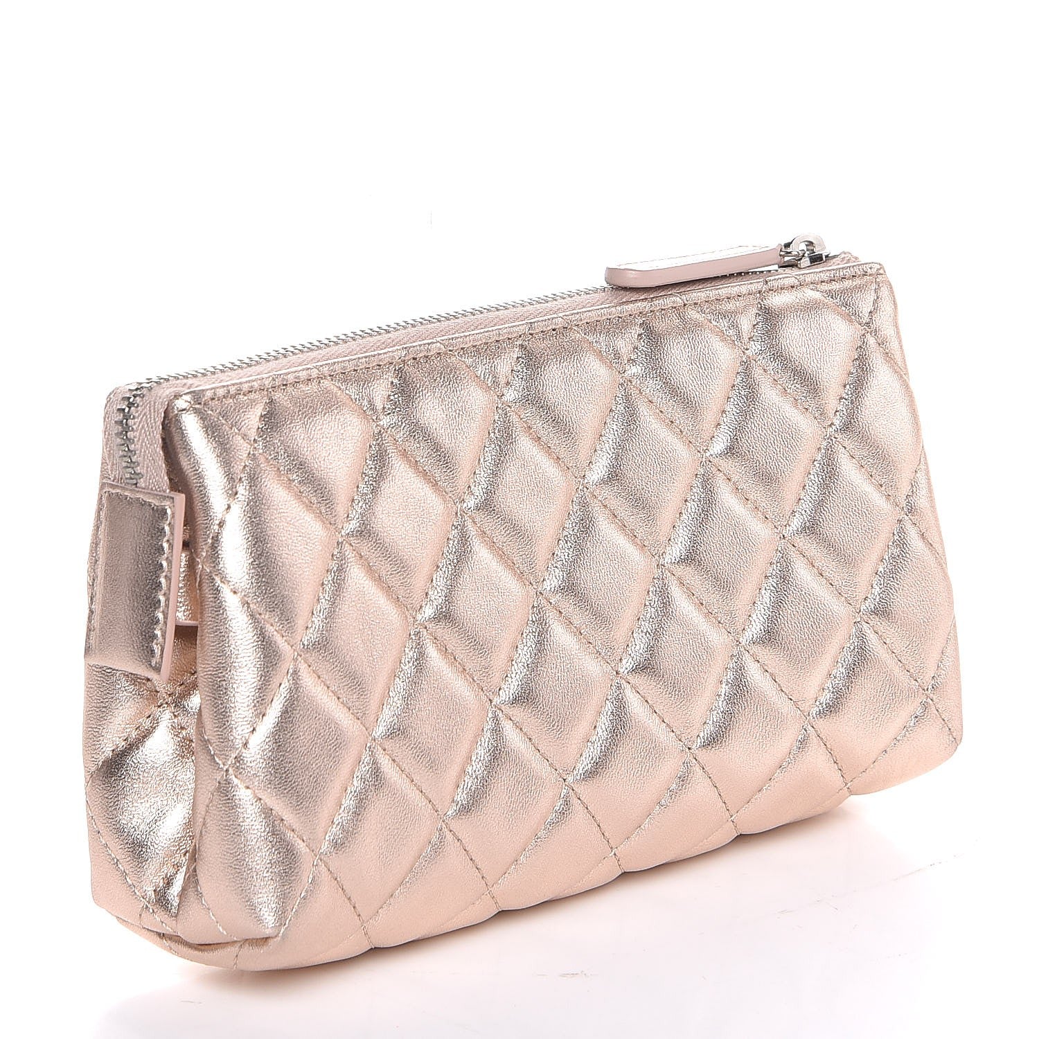 Chanel Metallic Lambskin Quilted Cosmetic Pouch Light Gold 3 of 8
