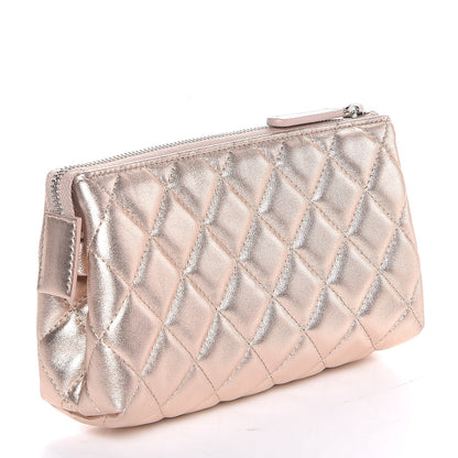 Chanel Metallic Lambskin Quilted Cosmetic Pouch Light Gold 3 of 8