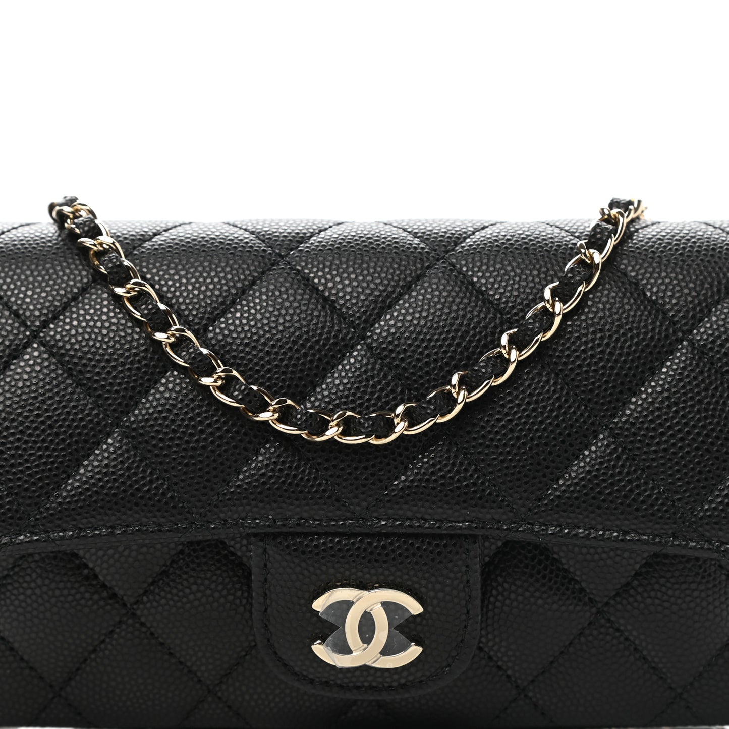 Caviar Quilted Glasses Case With Chain Black