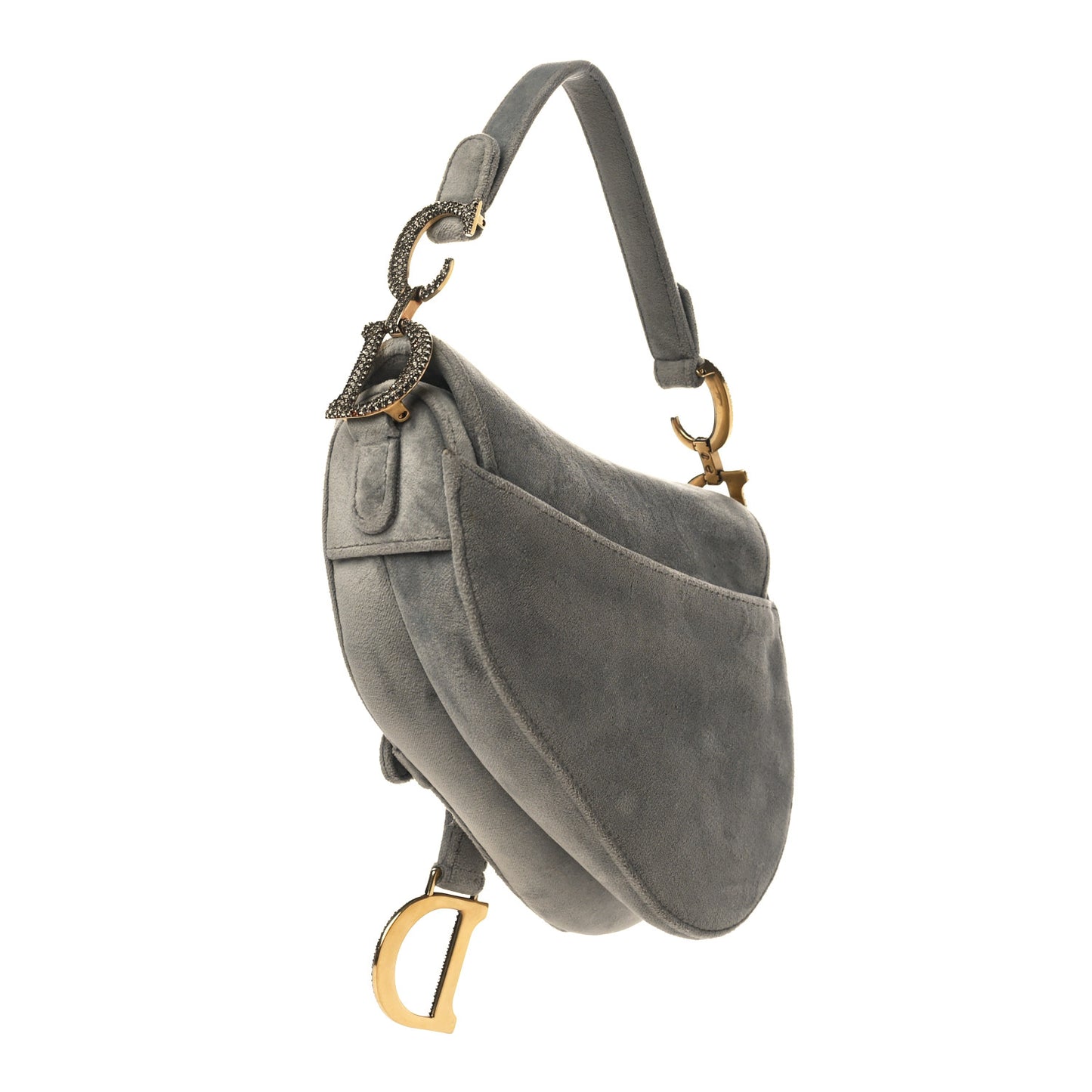 Velvet Crystal Mini Saddle Bag Grey