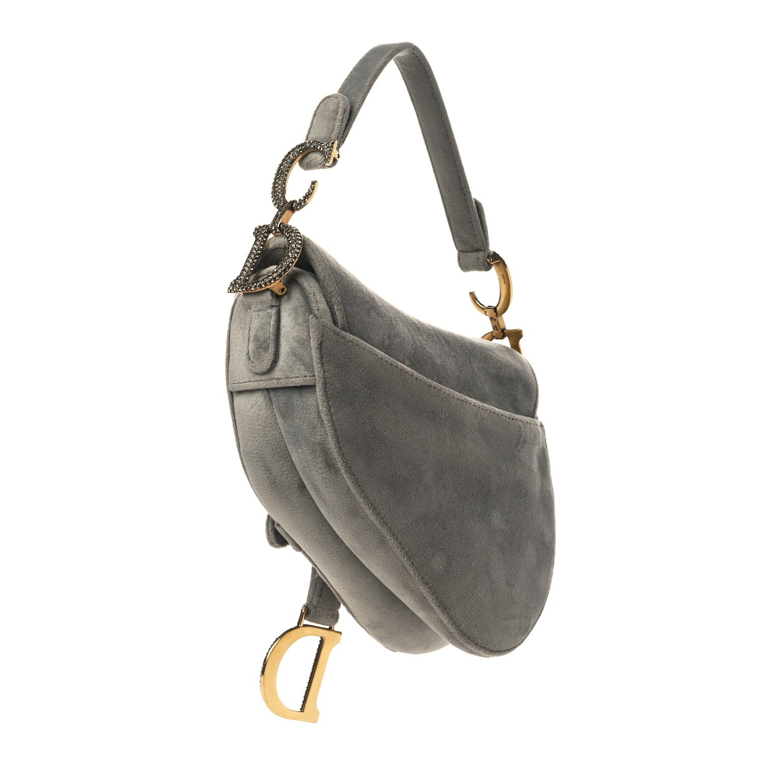 Christian Dior Velvet Crystal Mini Saddle Bag Grey 3 of 10