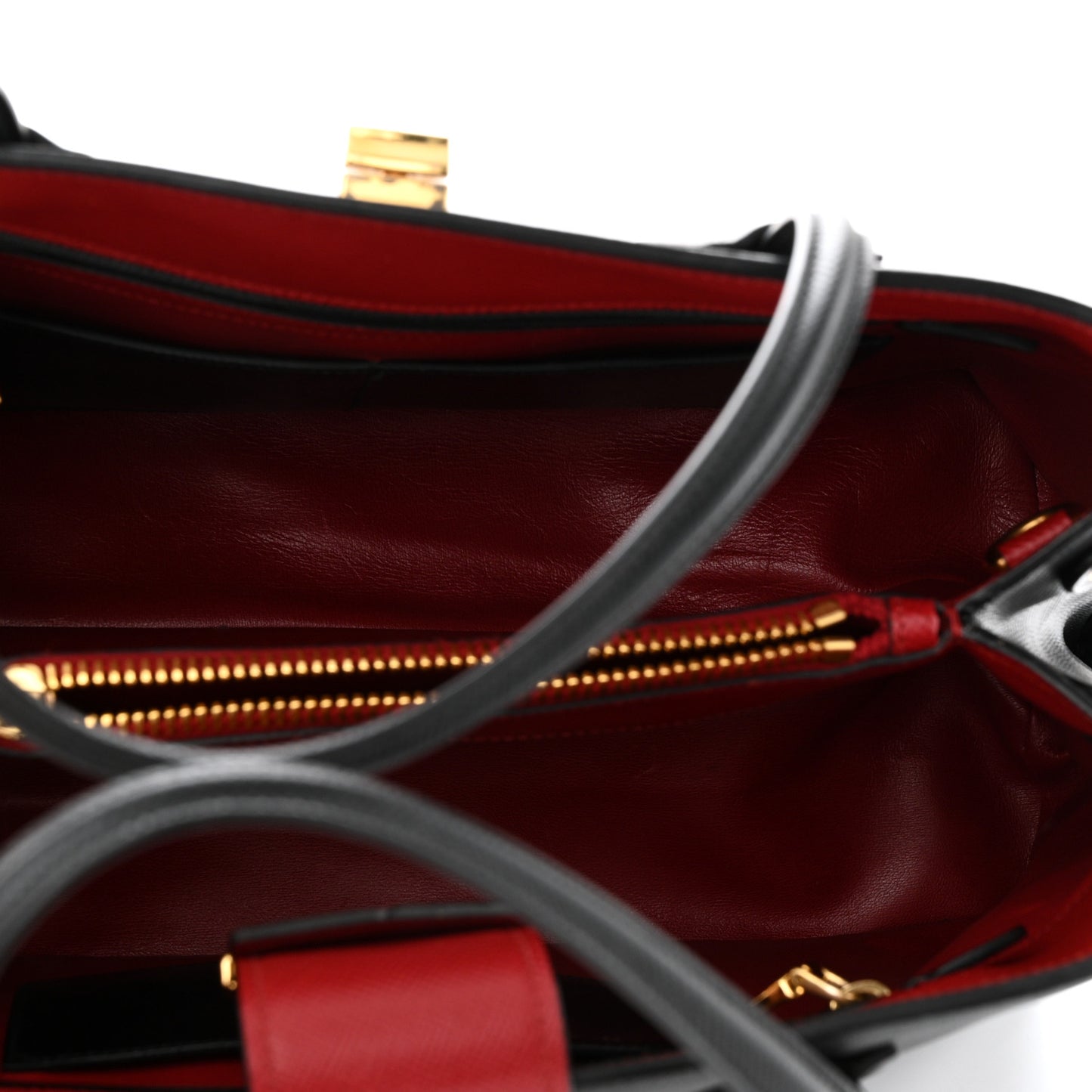 Saffiano Cuir Bi-Color Double Handle Tote Black Fuoco