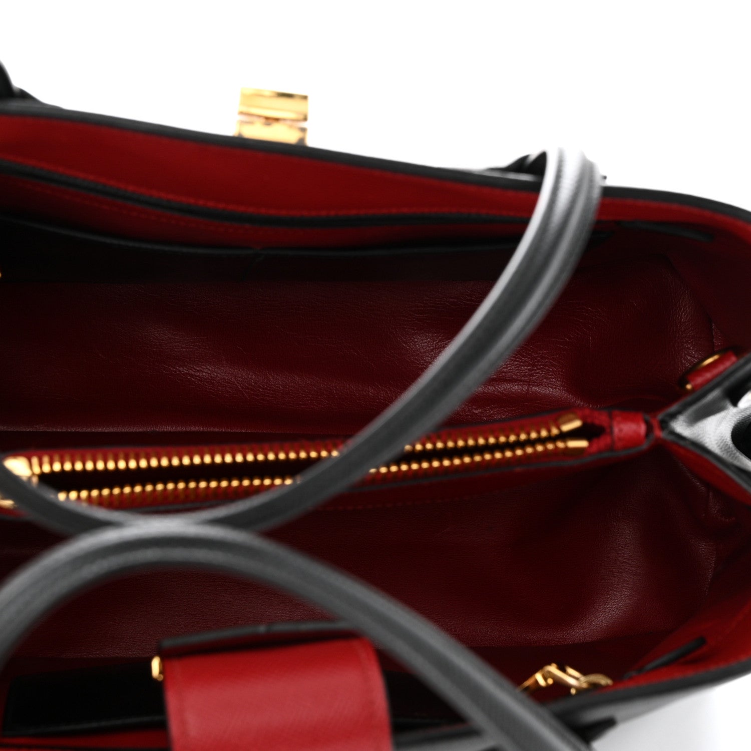 Prada Saffiano Cuir Bi-Color Double Handle Tote Black Fuoco 5 of 11