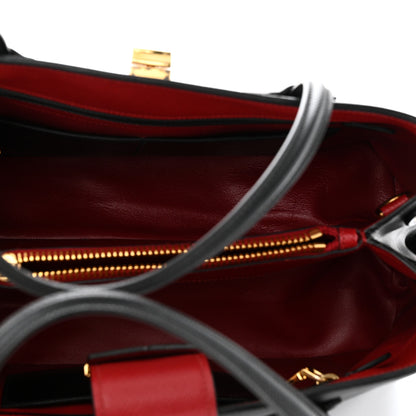 Prada Saffiano Cuir Bi-Color Double Handle Tote Black Fuoco 5 of 11