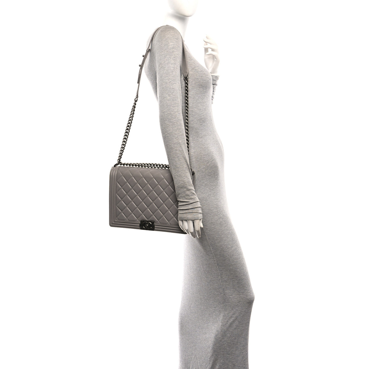 Chanel Lambskin Quilted Large Boy Flap Grey 2 of 11