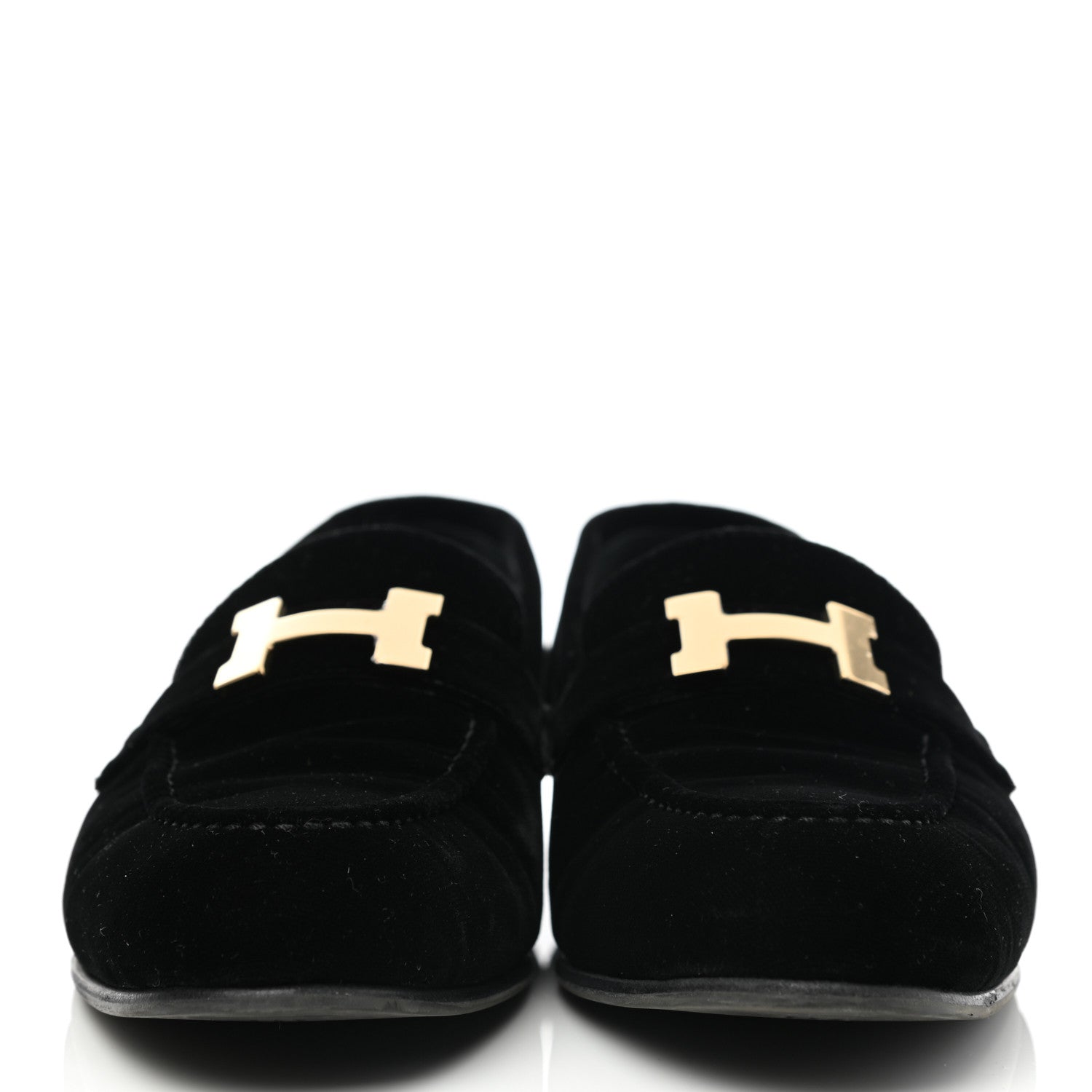 Hermes Velvet Womens Paris Loafers 37.5 Black 2 of 13