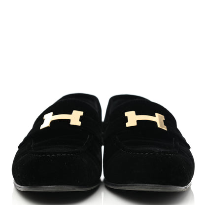 Hermes Velvet Womens Paris Loafers 37.5 Black 2 of 13