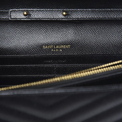 Saint Laurent Grain De Poudre Matelasse Chevron Monogram Chain Wallet Black 6 of 10