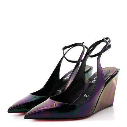 Christian Louboutin Patent Iridescent Sling Condorage 85 Wedge Pumps 37 Black 4 of 11