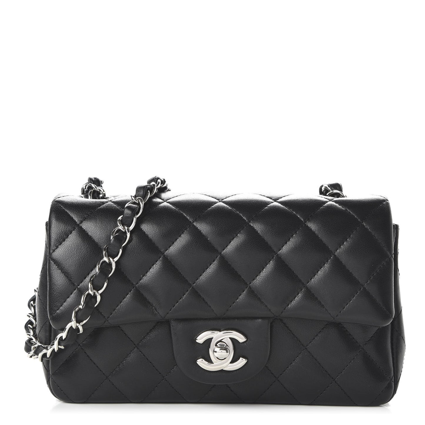 Lambskin Quilted Mini Rectangular Flap Black