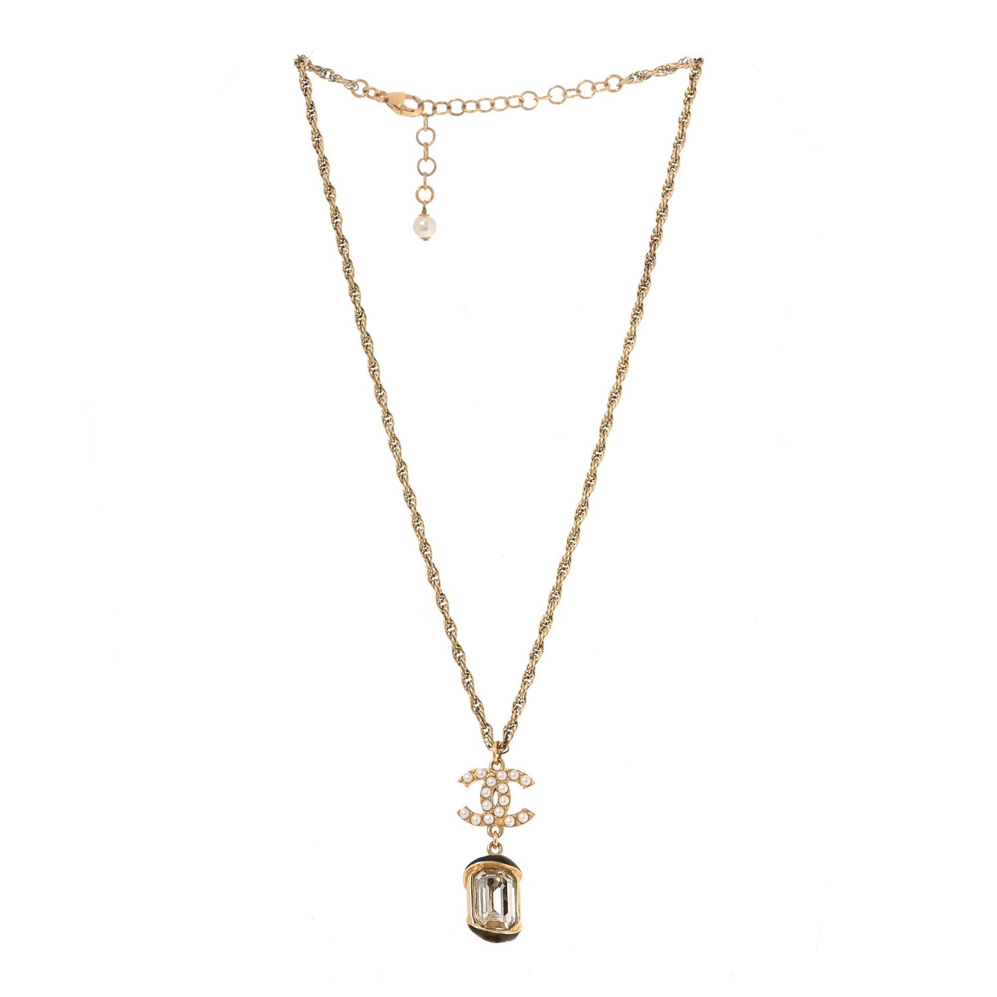 Pearl Crystal CC Pendant Necklace Gold