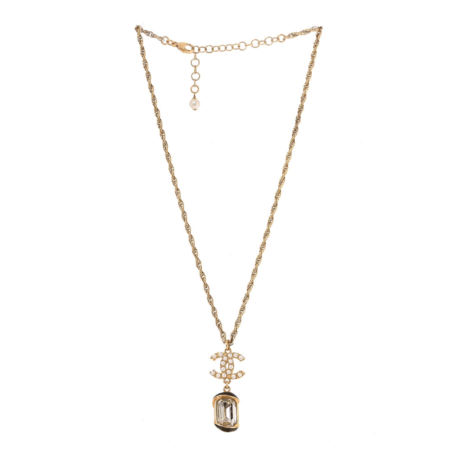 Chanel Pearl Crystal CC Pendant Necklace Gold 3 of 4