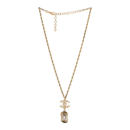 Chanel Pearl Crystal CC Pendant Necklace Gold 3 of 4