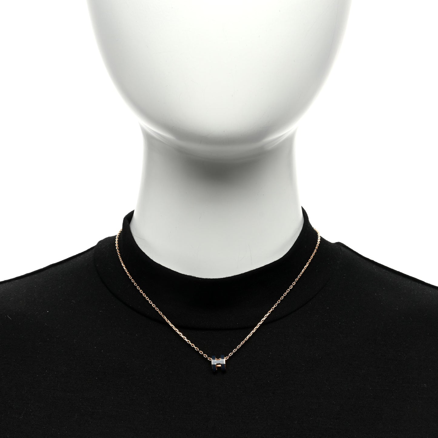 Lacquered Rose Gold Mini Pop H Pendant Necklace Navy Bleu