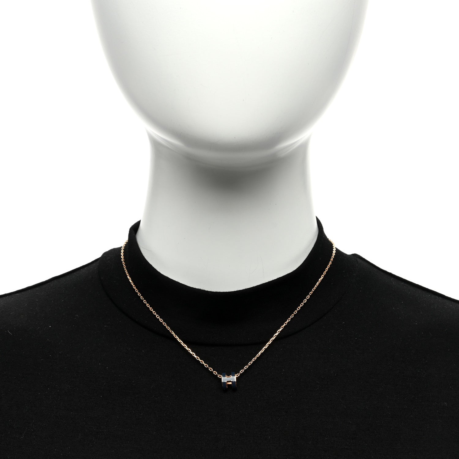 Hermes Lacquered Rose Gold Mini Pop H Pendant Necklace Navy Bleu 2 of 6