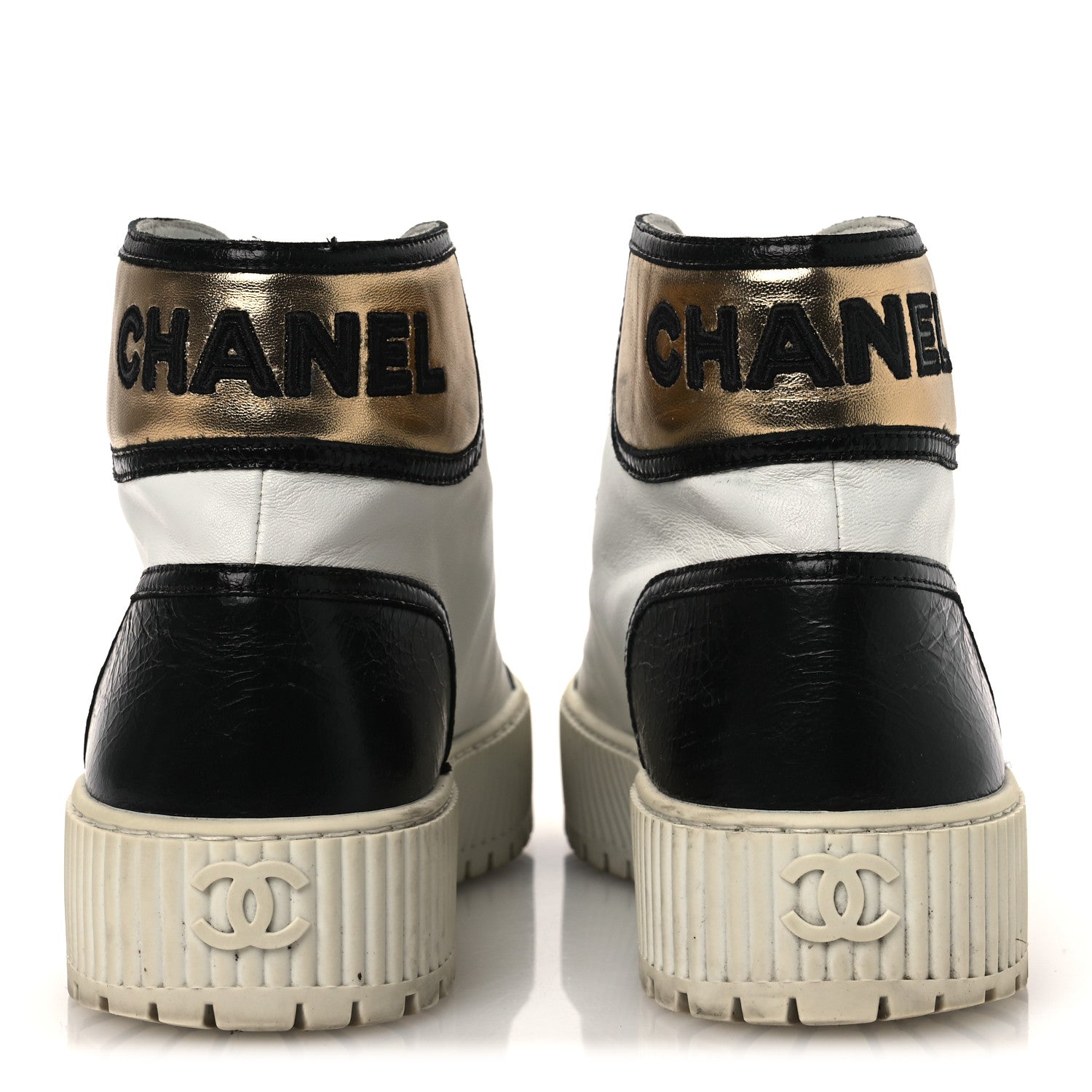 Chanel Aged Calfskin Lace Up Cap Toe Sneakers 39.5 White Gold 6 of 11
