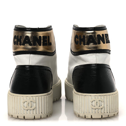 Chanel Aged Calfskin Lace Up Cap Toe Sneakers 39.5 White Gold 6 of 11