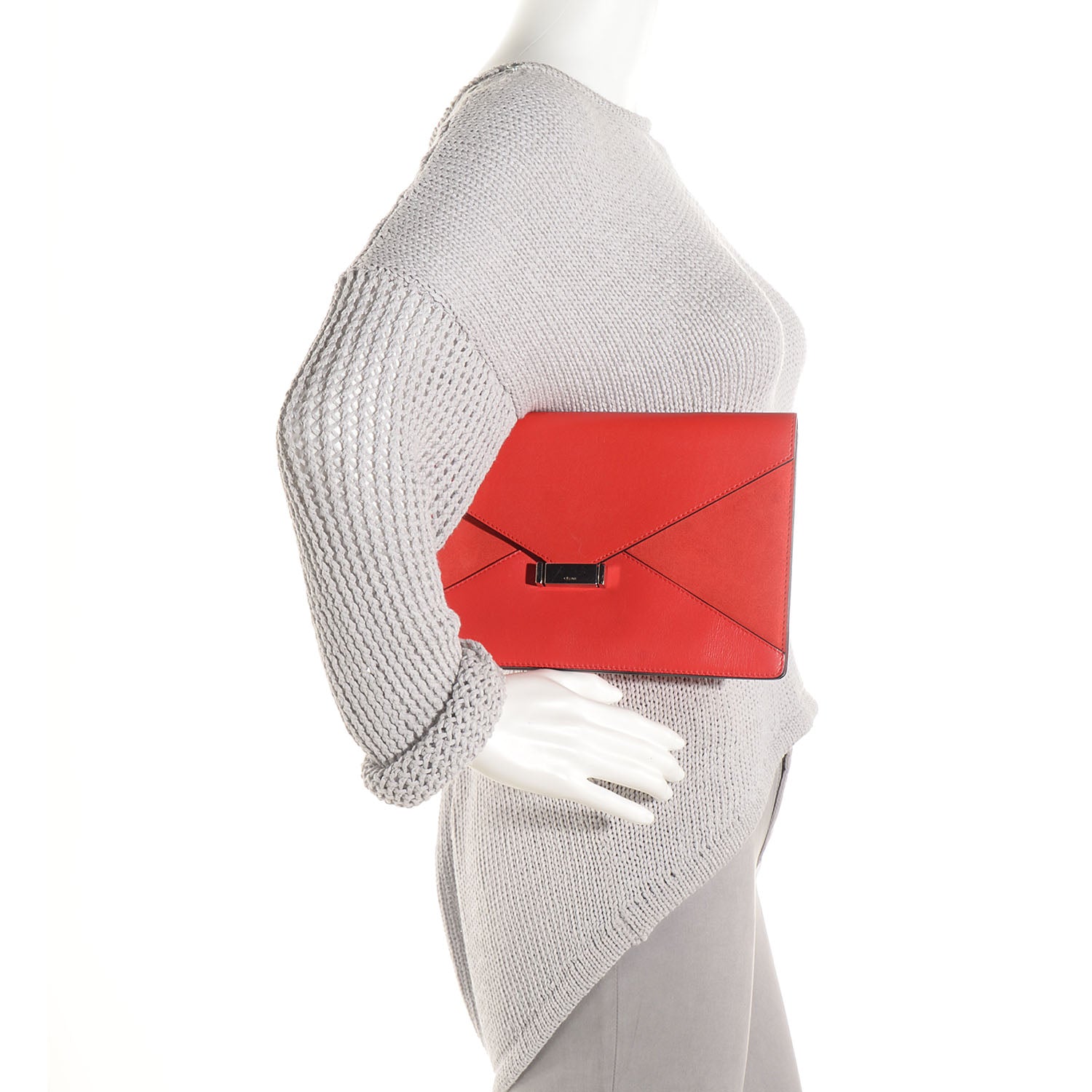 Celine Leather Suede Diamond Clutch Red 2 of 8
