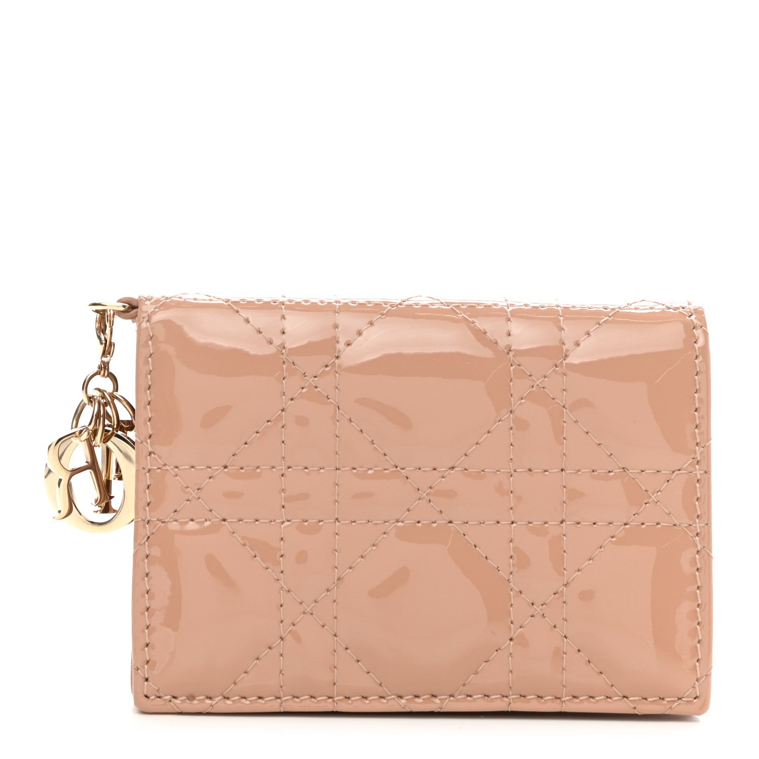 Christian Dior Patent Cannage Small Lady Dior Flap Card Holder Rose De Vents 1 of 6