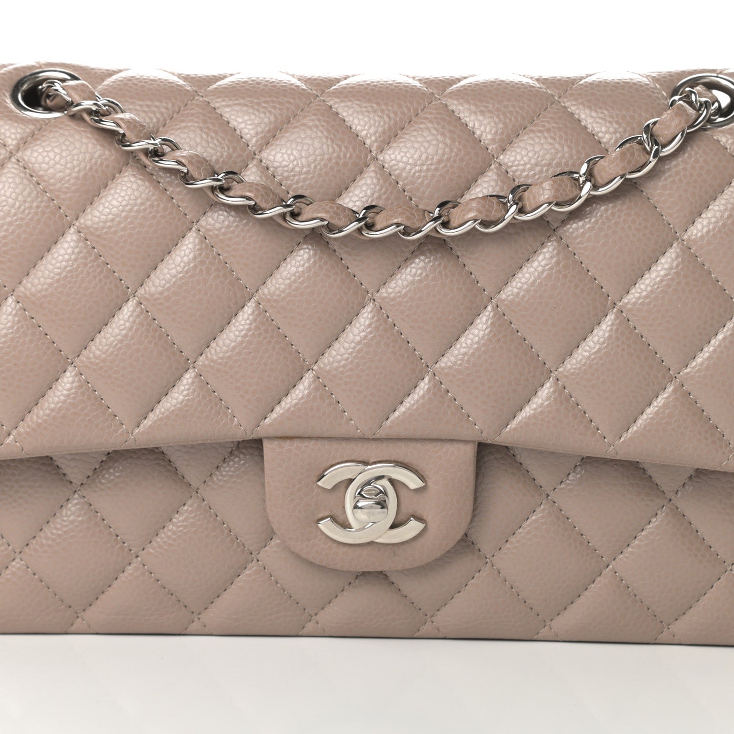 Caviar Quilted Medium Double Flap Taupe