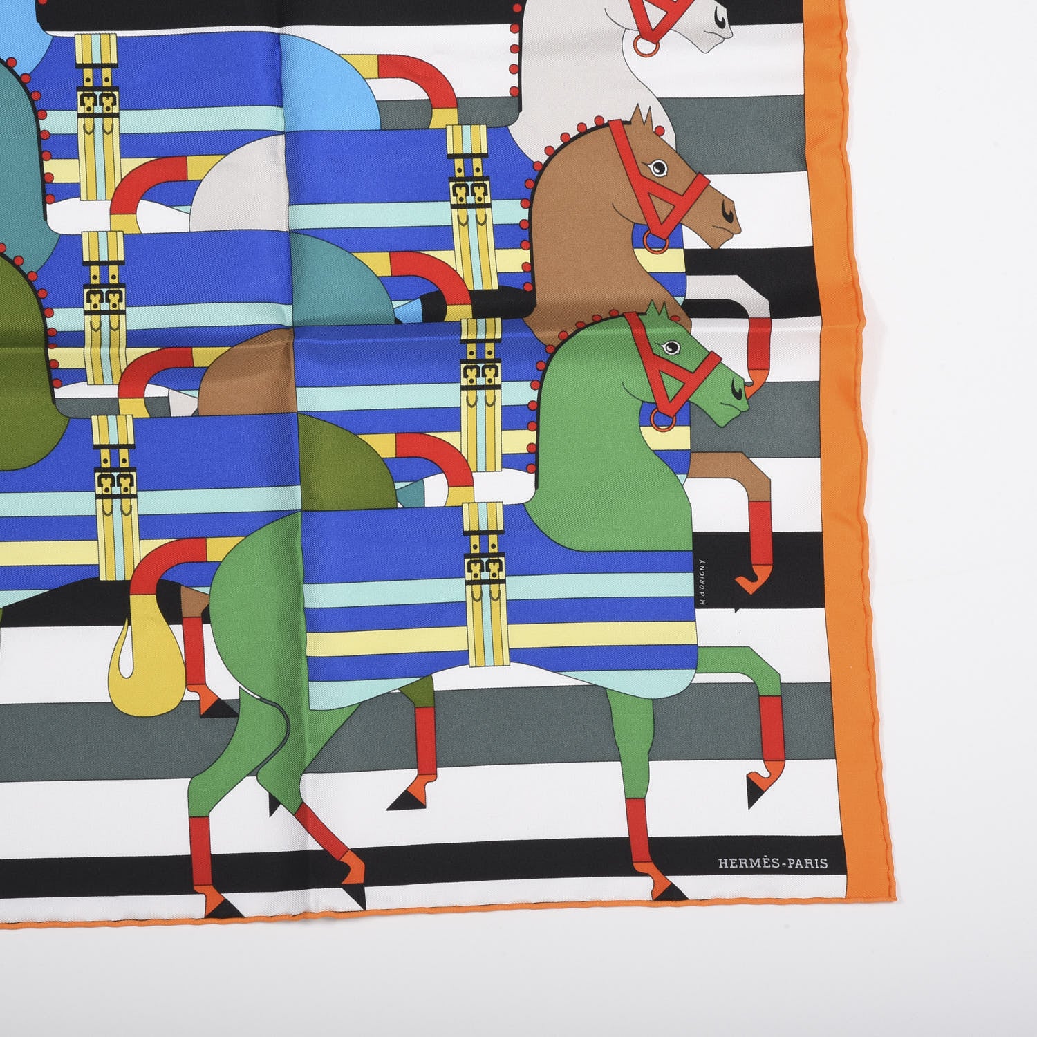 Hermes Silk Rocabar Pocket Square Orange Bleu Vert 2 of 5