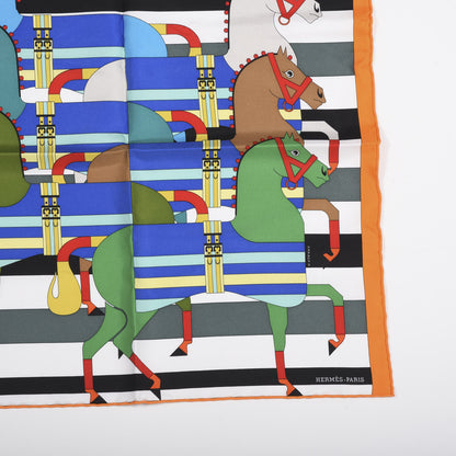 Hermes Silk Rocabar Pocket Square Orange Bleu Vert 2 of 5