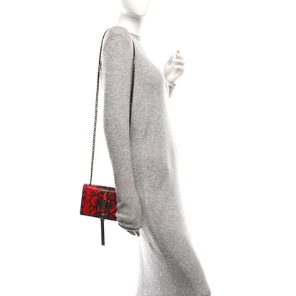 Saint Laurent Calfskin Snakeskin Embossed Small Classic Monogram Kate Tassel Satchel Red Black 2 of 11