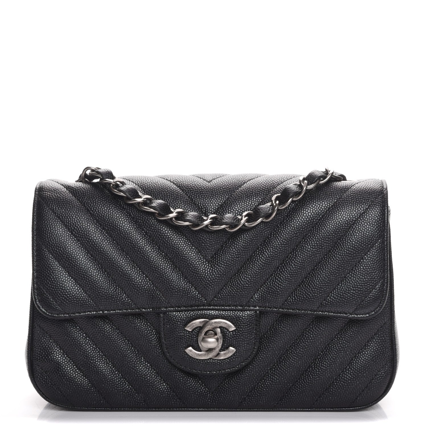 Chanel Caviar Chevron Quilted Mini Rectangular Flap Black 1 of 8