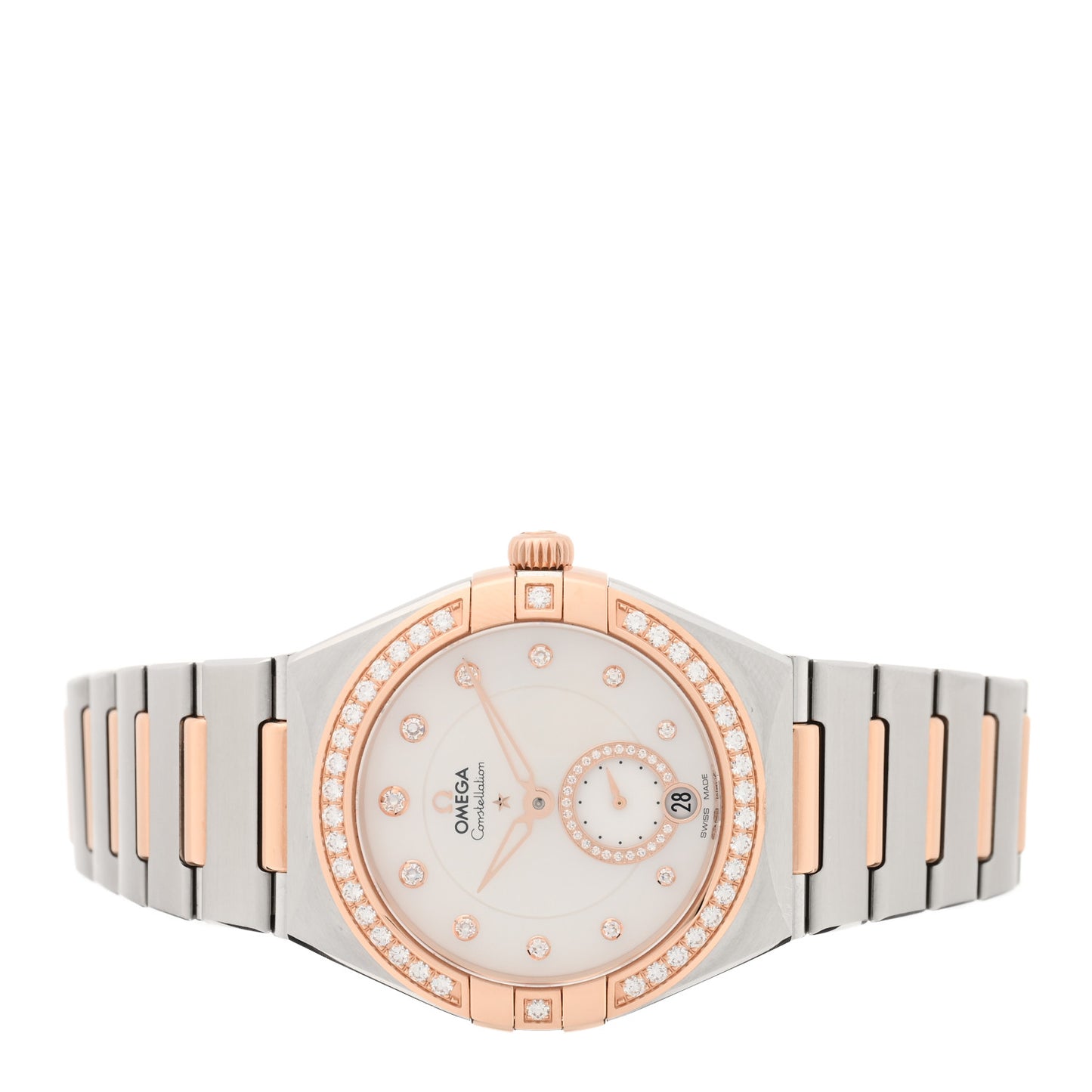 Stainless Steel 18K Sedna Gold Diamond Bezel Mother of Pearl 34mm Co-Axial Master Chronometer Small Seconds Automatic Watch 131.25.34.20.55.001