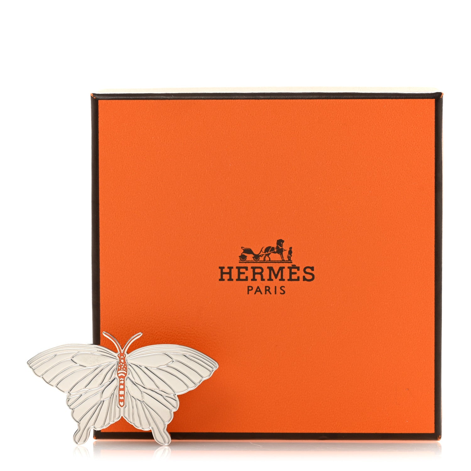 Hermes Palladium Lacquered Papillon Twilly Scarf Ring Orange 4 of 4